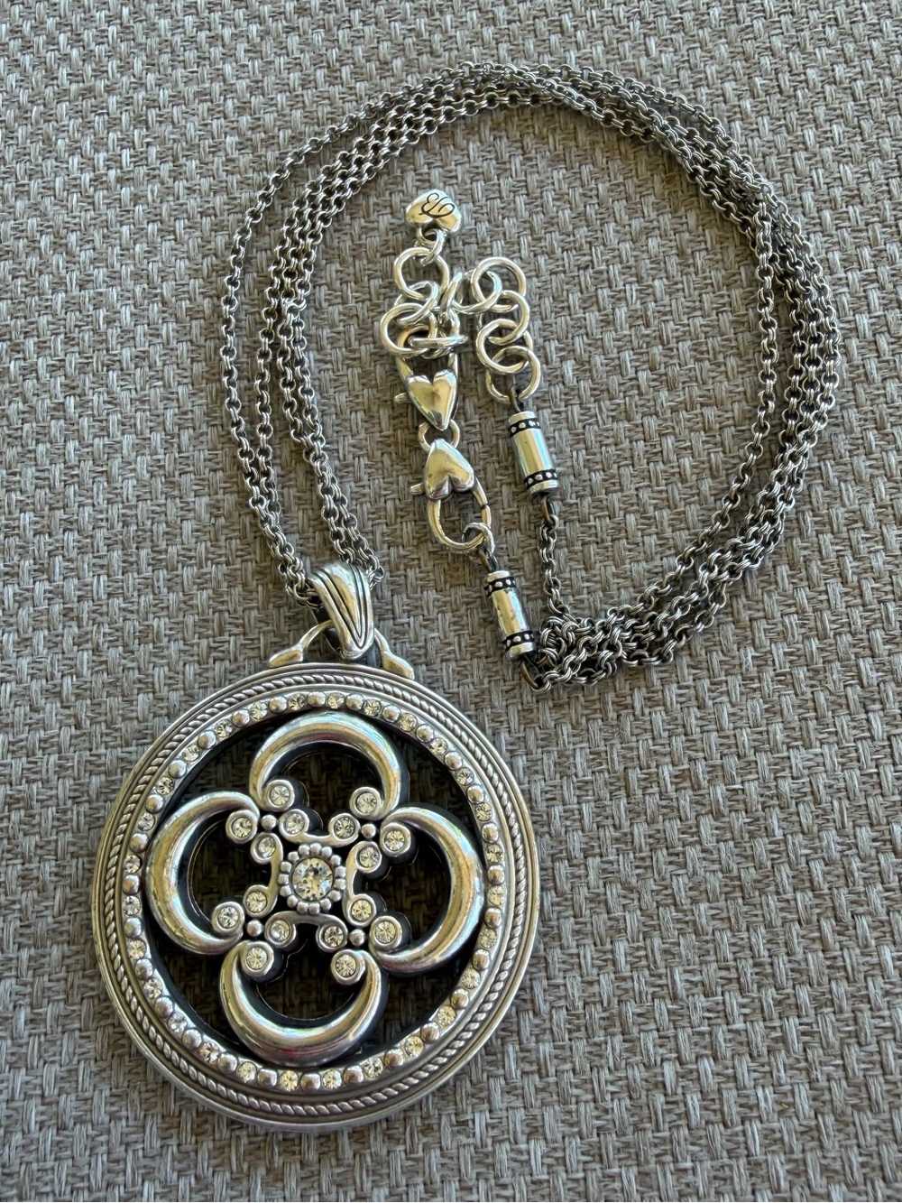 Brighton Arabella Silver Crystal Long Convertible Pendant Necklace 36” Chain